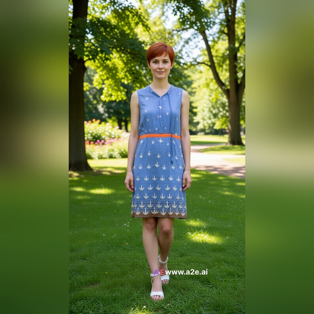 Blue and Orange Midi Dress